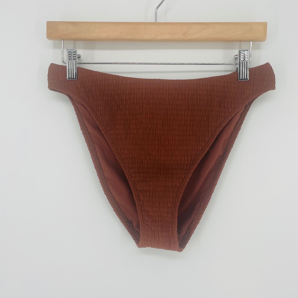 Abercrombie & Fitch Brown Smocked High-Waist Moderate Bikini Bottom Size M NWT